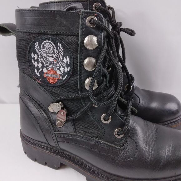 HARLEY DAVIDSON Leather Motorcycle Boots Mid Calf Combat Patch Women's 6.5 - Picture 3 of 15